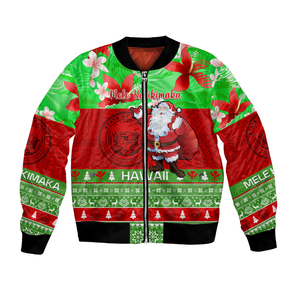 Personalised Hawaii Christmas Bomber Jacket Mele Kalikimaka Hawaiian Santa Tropical Vibes - Wonder Print Shop