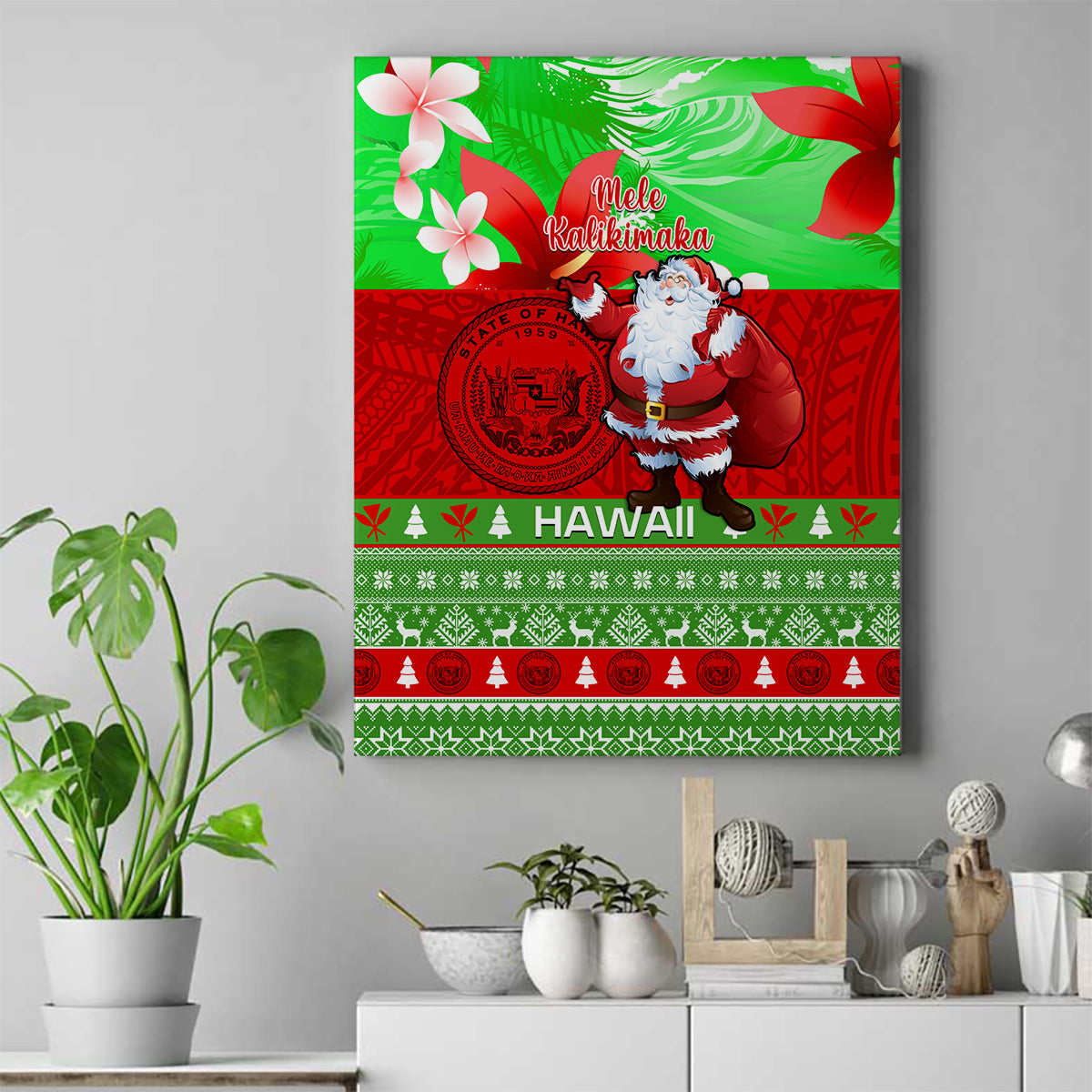 Personalised Hawaii Christmas Canvas Wall Art Mele Kalikimaka Hawaiian Santa Tropical Vibes - Wonder Print Shop