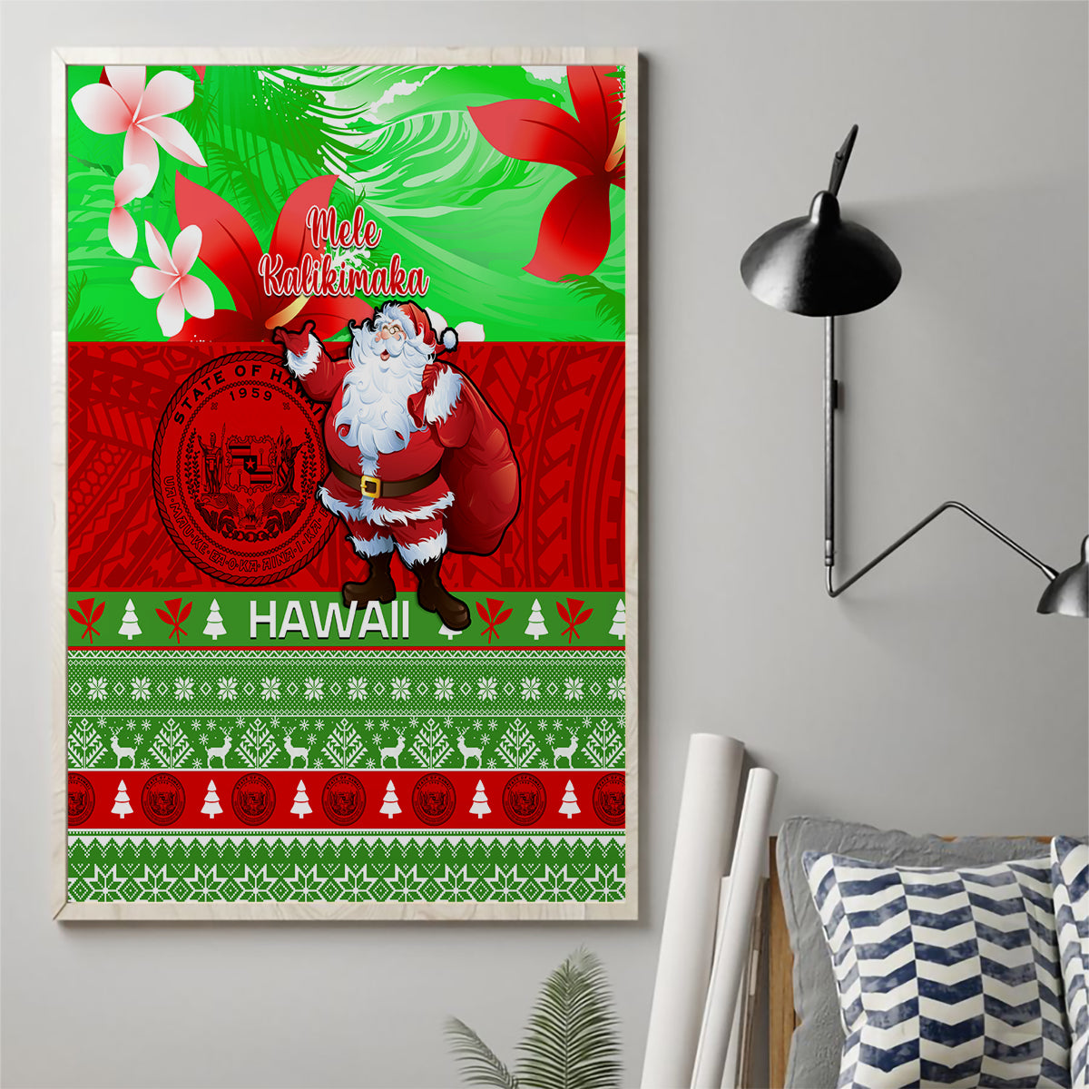 Personalised Hawaii Christmas Canvas Wall Art Mele Kalikimaka Hawaiian Santa Tropical Vibes - Wonder Print Shop