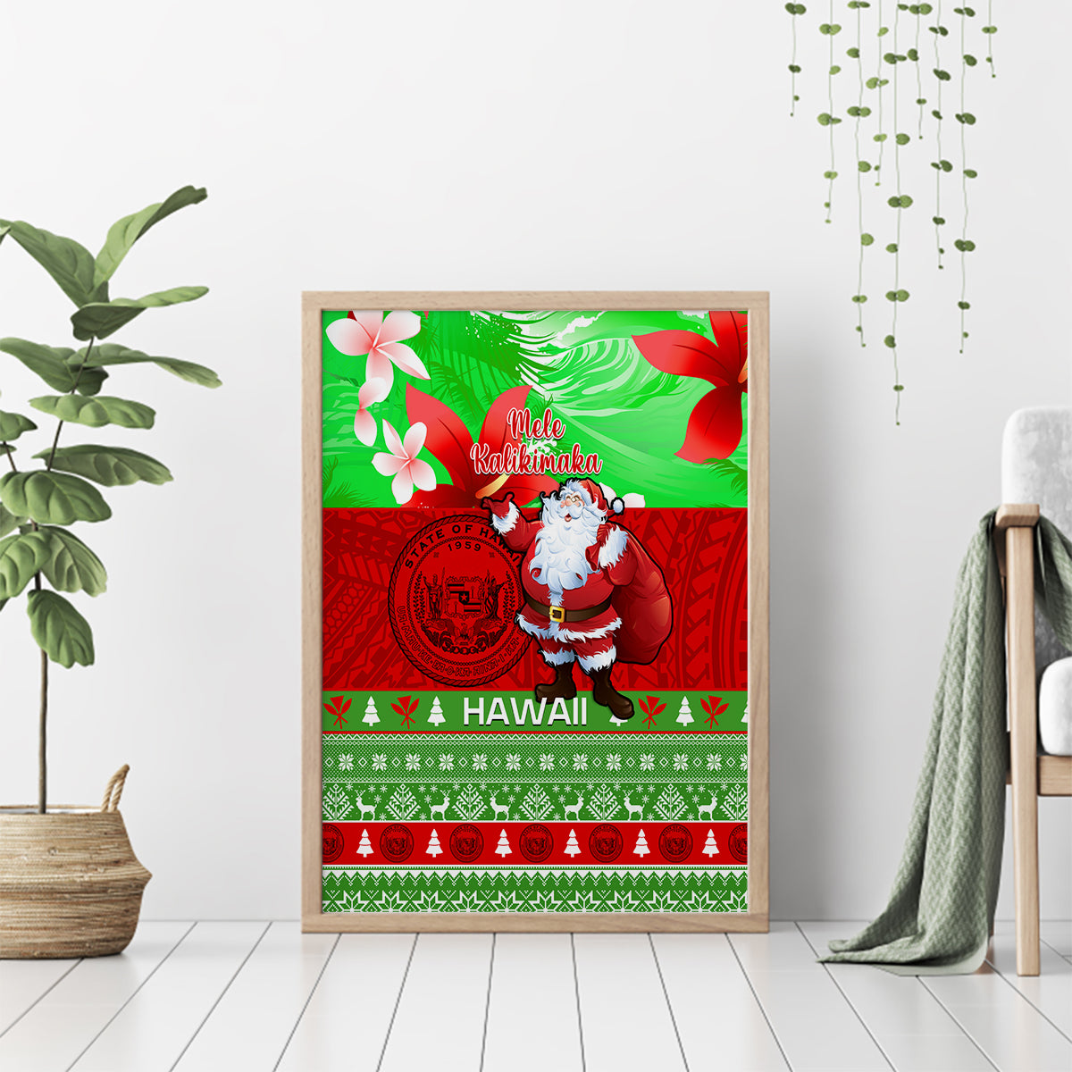 Personalised Hawaii Christmas Canvas Wall Art Mele Kalikimaka Hawaiian Santa Tropical Vibes - Wonder Print Shop