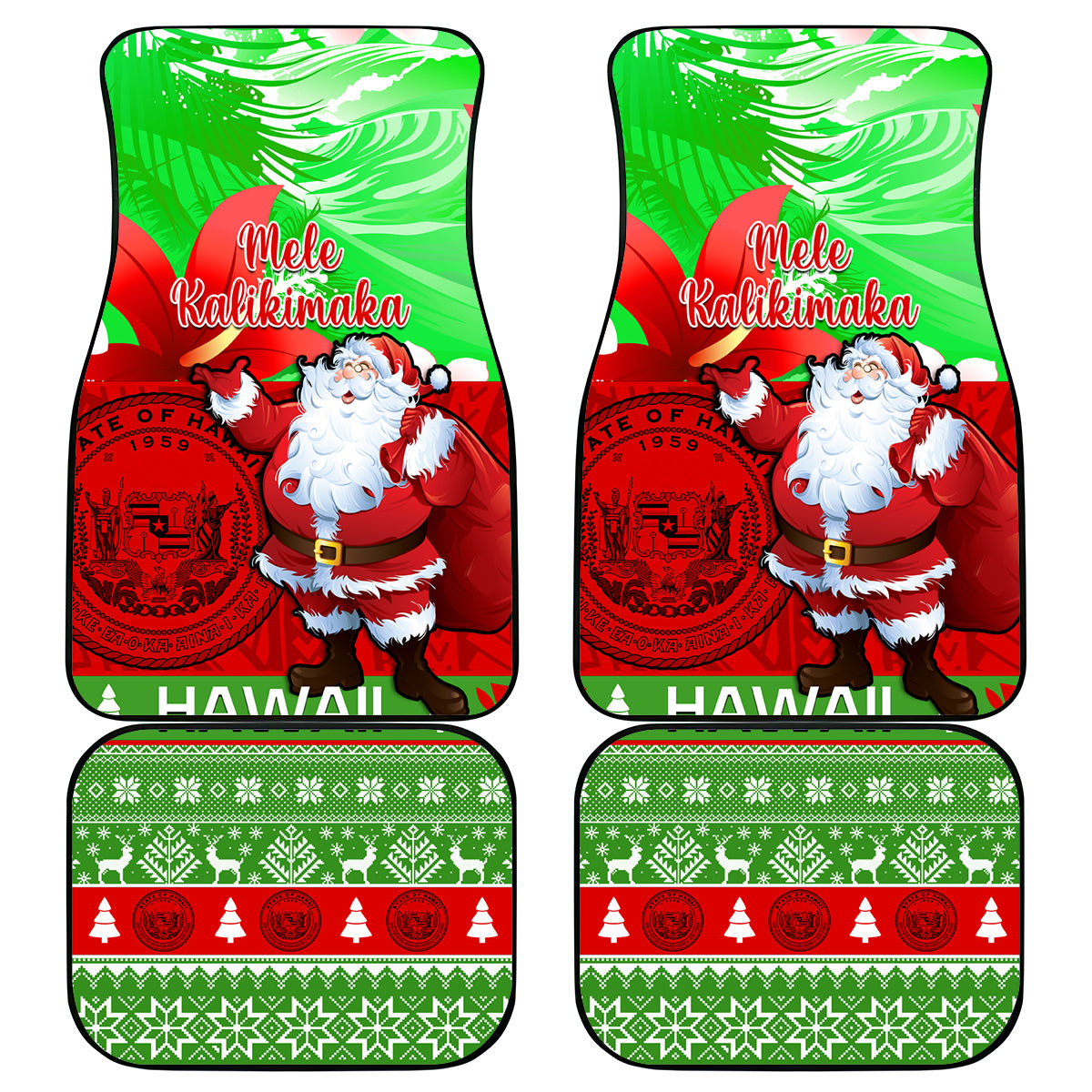 Personalised Hawaii Christmas Car Mats Mele Kalikimaka Hawaiian Santa Tropical Vibes - Wonder Print Shop