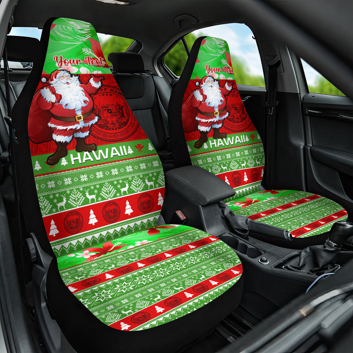 Personalised Hawaii Christmas Car Seat Cover Mele Kalikimaka Hawaiian Santa Tropical Vibes - Wonder Print Shop