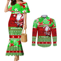 personalised-hawaii-christmas-couples-matching-mermaid-dress-and-long-sleeve-button-shirts-mele-kalikimaka-hawaiian-santa-tropical-vibes