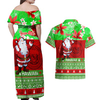 Personalised Hawaii Christmas Couples Matching Off Shoulder Maxi Dress and Hawaiian Shirt Mele Kalikimaka Hawaiian Santa Tropical Vibes - Wonder Print Shop