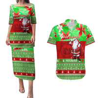 Personalised Hawaii Christmas Couples Matching Puletasi Dress and Hawaiian Shirt Mele Kalikimaka Hawaiian Santa Tropical Vibes - Wonder Print Shop