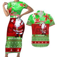 Personalised Hawaii Christmas Couples Matching Short Sleeve Bodycon Dress and Hawaiian Shirt Mele Kalikimaka Hawaiian Santa Tropical Vibes - Wonder Print Shop