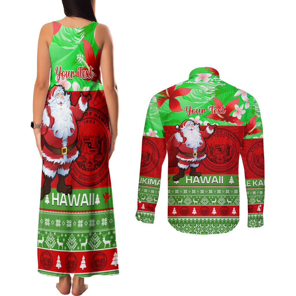 Personalised Hawaii Christmas Couples Matching Tank Maxi Dress and Long Sleeve Button Shirts Mele Kalikimaka Hawaiian Santa Tropical Vibes - Wonder Print Shop