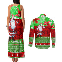 Personalised Hawaii Christmas Couples Matching Tank Maxi Dress and Long Sleeve Button Shirts Mele Kalikimaka Hawaiian Santa Tropical Vibes - Wonder Print Shop