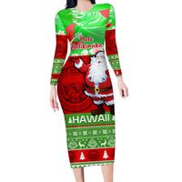 Personalised Hawaii Christmas Family Matching Long Sleeve Bodycon Dress and Hawaiian Shirt Mele Kalikimaka Hawaiian Santa Tropical Vibes - Wonder Print Shop