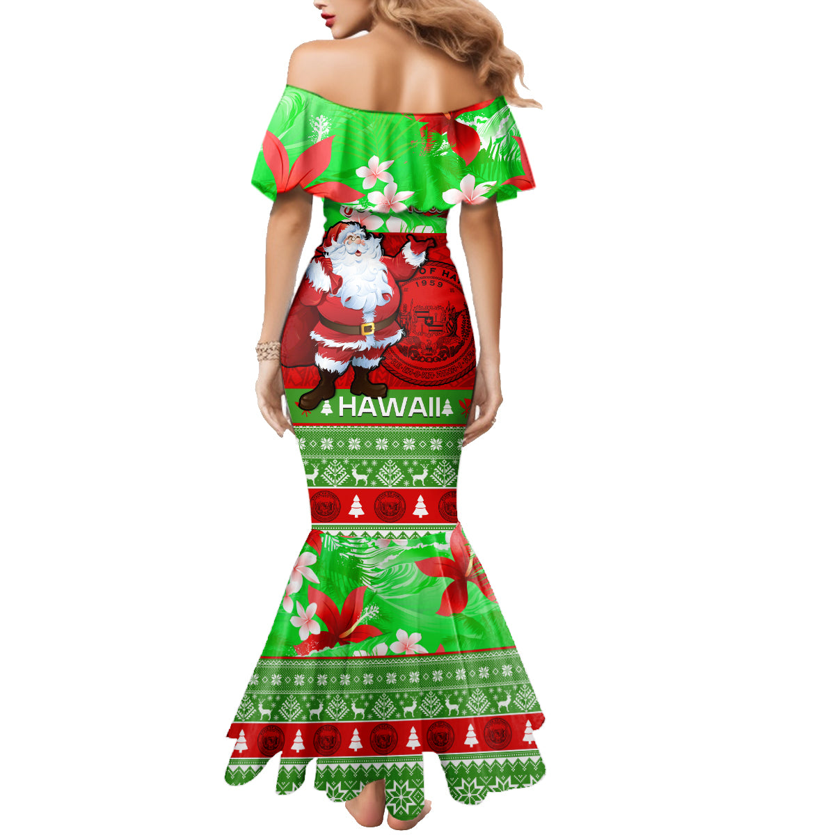 Personalised Hawaii Christmas Family Matching Mermaid Dress and Hawaiian Shirt Mele Kalikimaka Hawaiian Santa Tropical Vibes - Wonder Print Shop