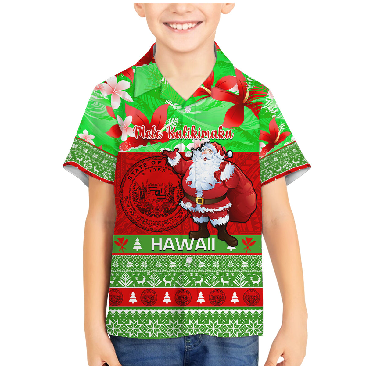 Personalised Hawaii Christmas Family Matching Mermaid Dress and Hawaiian Shirt Mele Kalikimaka Hawaiian Santa Tropical Vibes - Wonder Print Shop