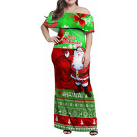Personalised Hawaii Christmas Family Matching Off Shoulder Maxi Dress and Hawaiian Shirt Mele Kalikimaka Hawaiian Santa Tropical Vibes - Wonder Print Shop