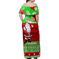 Personalised Hawaii Christmas Family Matching Off Shoulder Maxi Dress and Hawaiian Shirt Mele Kalikimaka Hawaiian Santa Tropical Vibes - Wonder Print Shop
