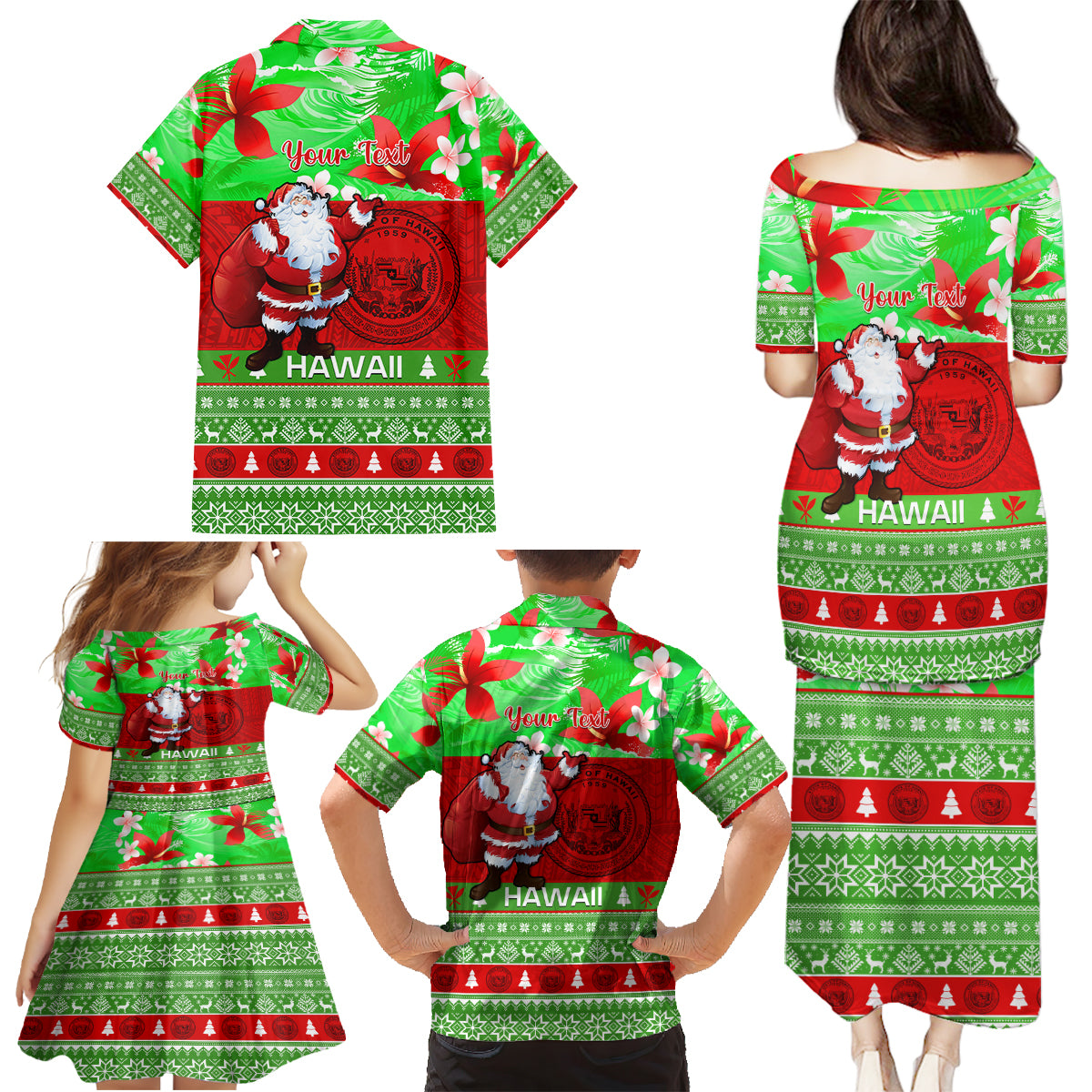 Personalised Hawaii Christmas Family Matching Puletasi Dress and Hawaiian Shirt Mele Kalikimaka Hawaiian Santa Tropical Vibes - Wonder Print Shop