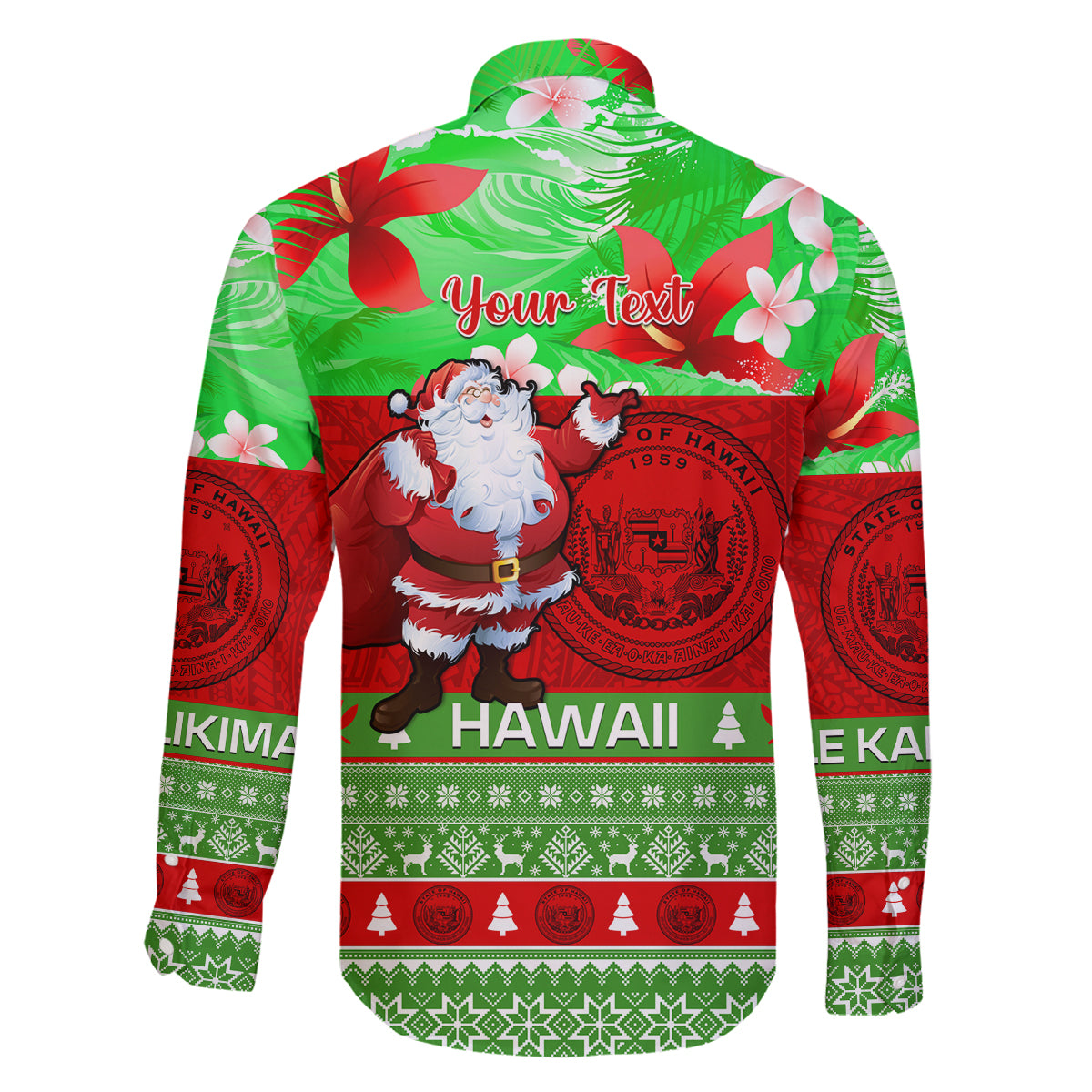 Personalised Hawaii Christmas Family Matching Puletasi Dress and Hawaiian Shirt Mele Kalikimaka Hawaiian Santa Tropical Vibes - Wonder Print Shop