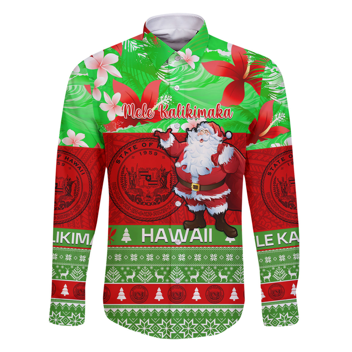 Personalised Hawaii Christmas Family Matching Short Sleeve Bodycon Dress and Hawaiian Shirt Mele Kalikimaka Hawaiian Santa Tropical Vibes - Wonder Print Shop