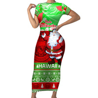Personalised Hawaii Christmas Family Matching Short Sleeve Bodycon Dress and Hawaiian Shirt Mele Kalikimaka Hawaiian Santa Tropical Vibes - Wonder Print Shop