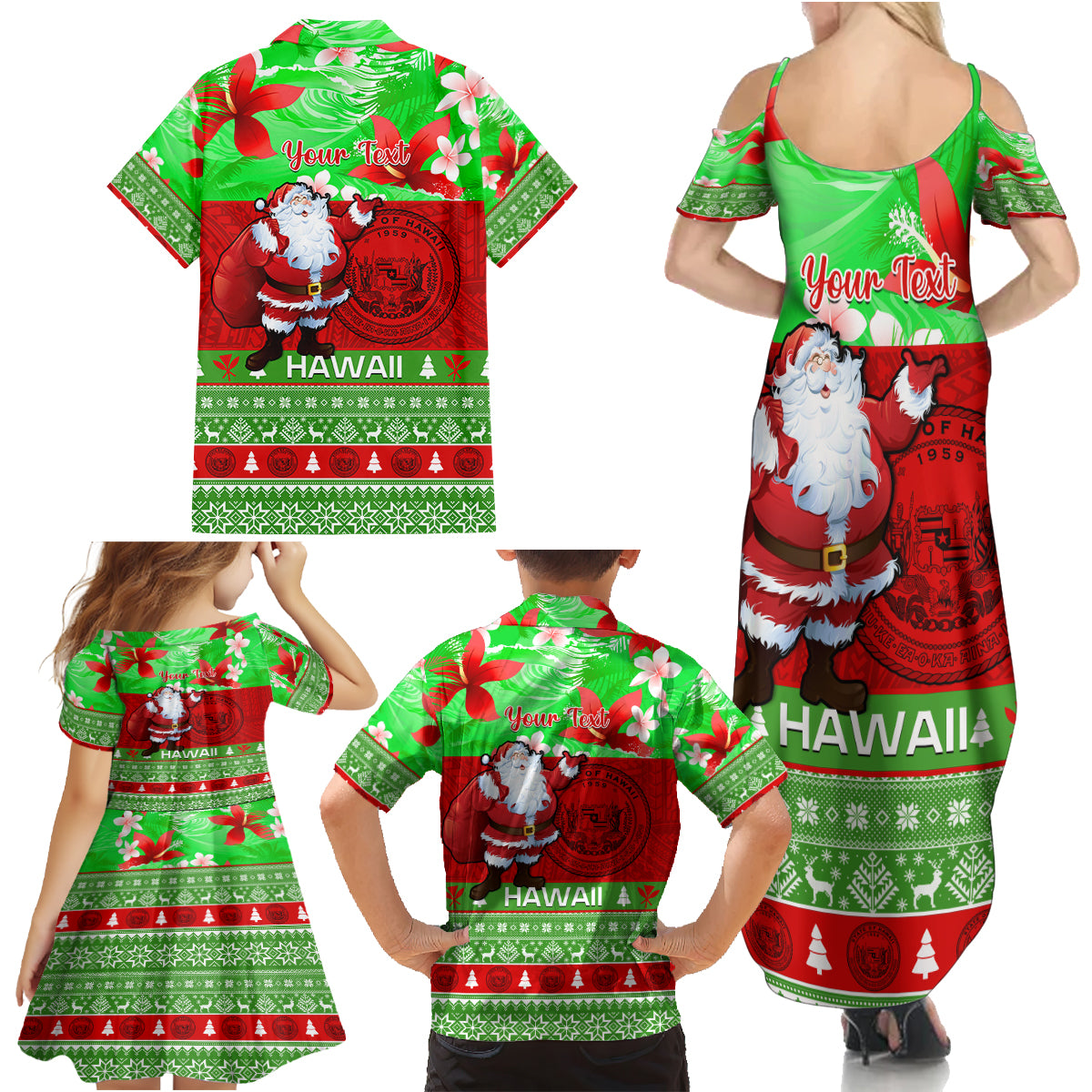 Personalised Hawaii Christmas Family Matching Summer Maxi Dress and Hawaiian Shirt Mele Kalikimaka Hawaiian Santa Tropical Vibes - Wonder Print Shop
