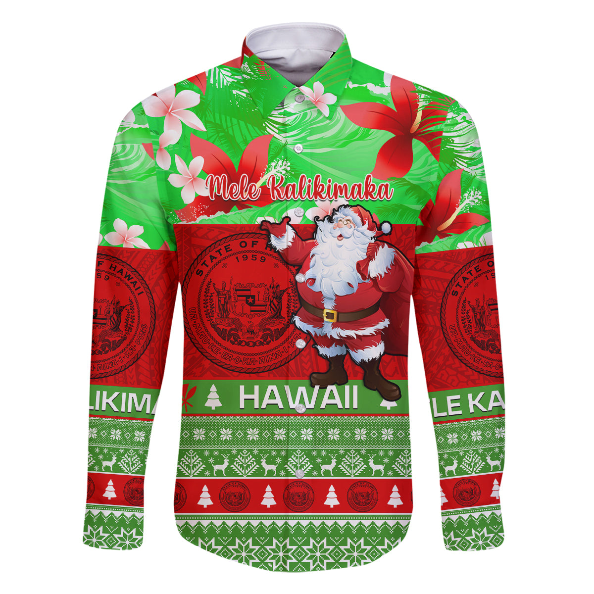 Personalised Hawaii Christmas Family Matching Summer Maxi Dress and Hawaiian Shirt Mele Kalikimaka Hawaiian Santa Tropical Vibes - Wonder Print Shop