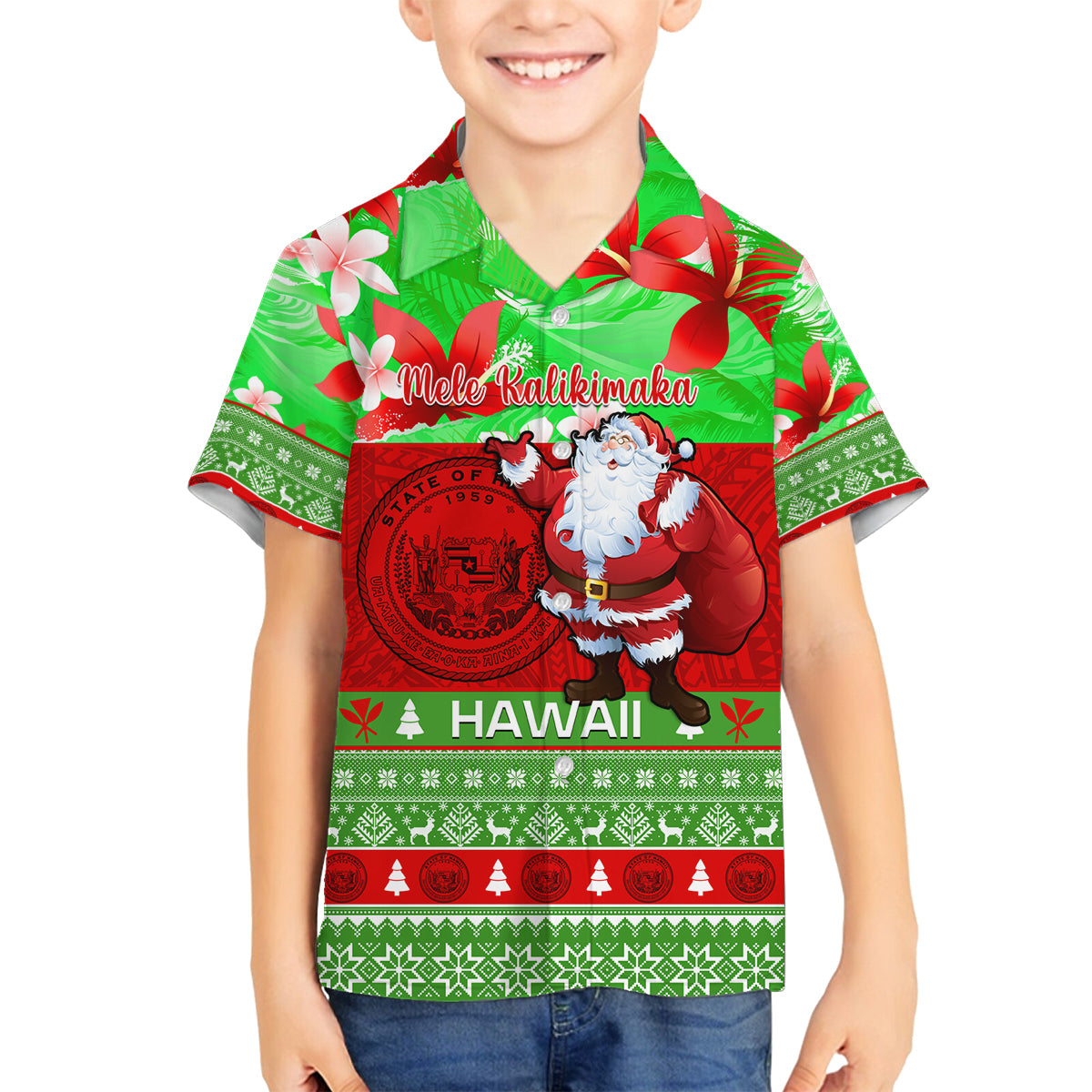 Personalised Hawaii Christmas Family Matching Summer Maxi Dress and Hawaiian Shirt Mele Kalikimaka Hawaiian Santa Tropical Vibes - Wonder Print Shop