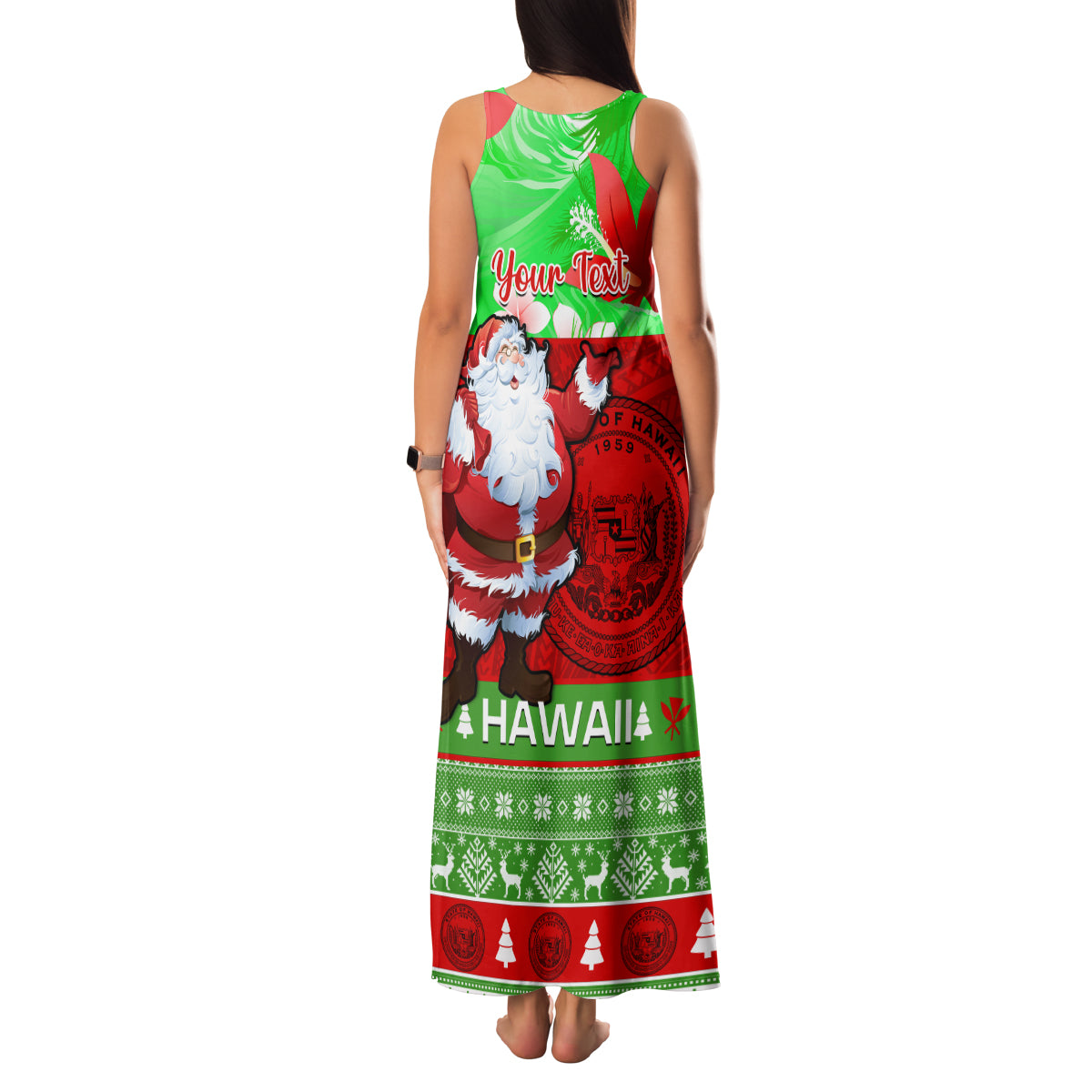 Personalised Hawaii Christmas Family Matching Tank Maxi Dress and Hawaiian Shirt Mele Kalikimaka Hawaiian Santa Tropical Vibes - Wonder Print Shop