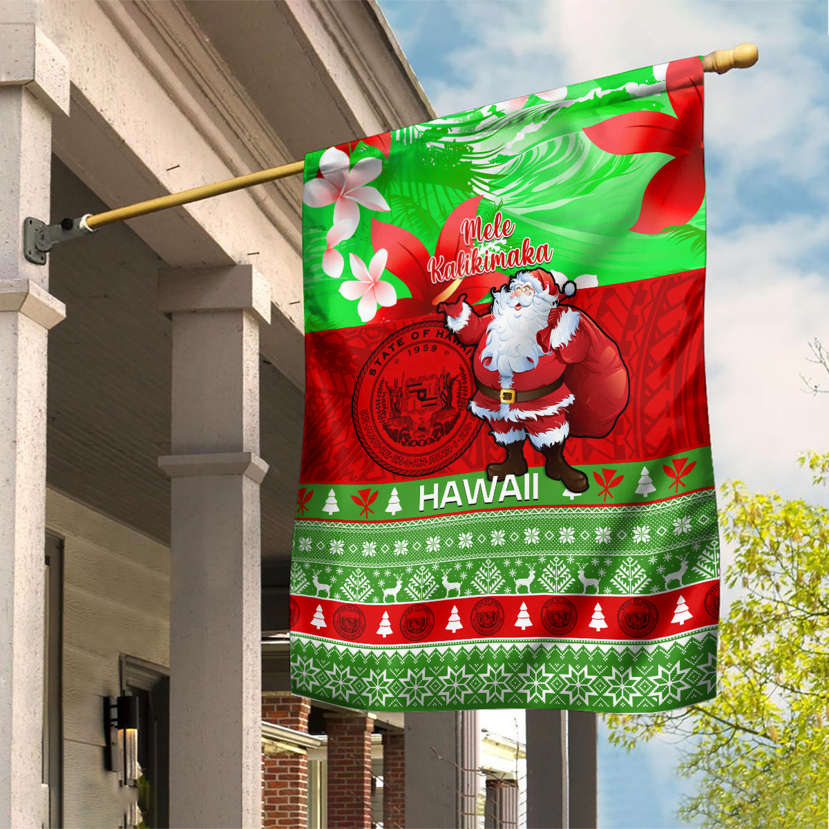 Personalised Hawaii Christmas Garden Flag Mele Kalikimaka Hawaiian Santa Tropical Vibes - Wonder Print Shop