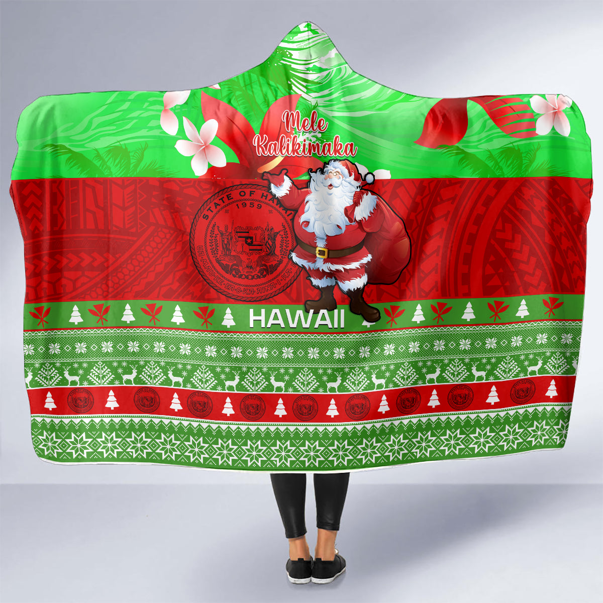 personalised-hawaii-christmas-hooded-blanket-mele-kalikimaka-hawaiian-santa-tropical-vibes