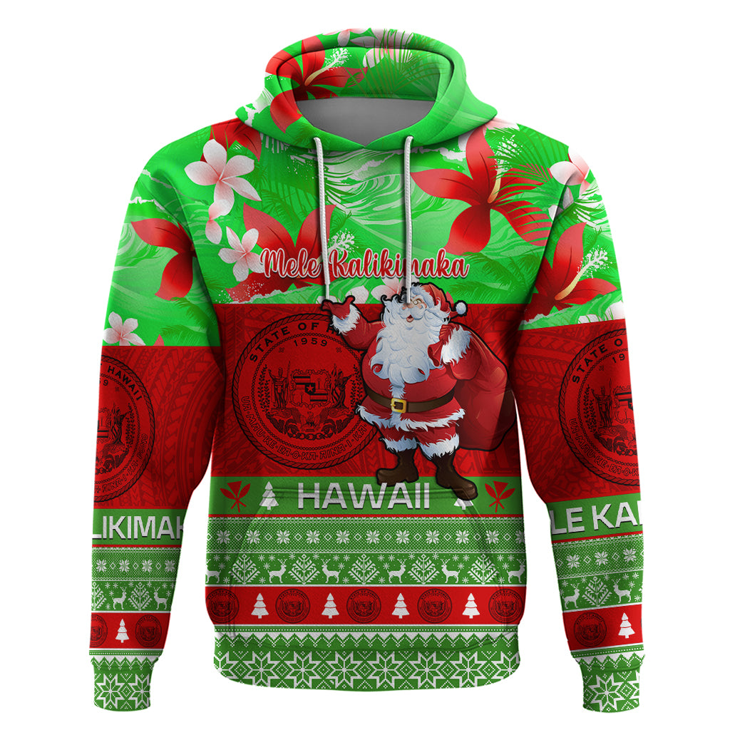 Personalised Hawaii Christmas Hoodie Mele Kalikimaka Hawaiian Santa Tropical Vibes - Wonder Print Shop