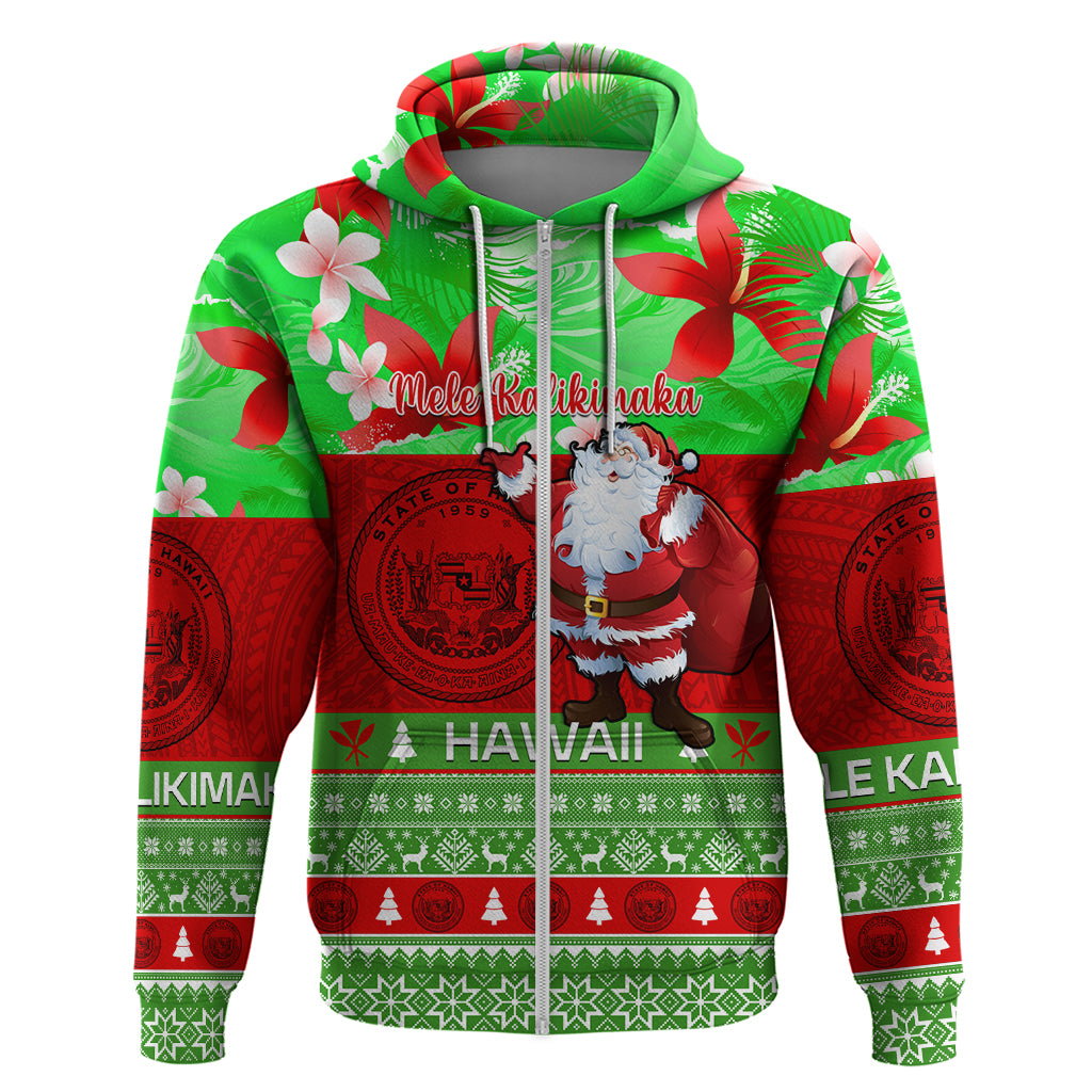 Personalised Hawaii Christmas Hoodie Mele Kalikimaka Hawaiian Santa Tropical Vibes - Wonder Print Shop