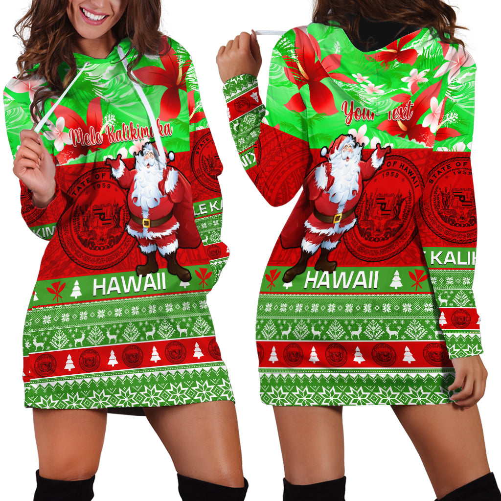 Personalised Hawaii Christmas Hoodie Dress Mele Kalikimaka Hawaiian Santa Tropical Vibes - Wonder Print Shop
