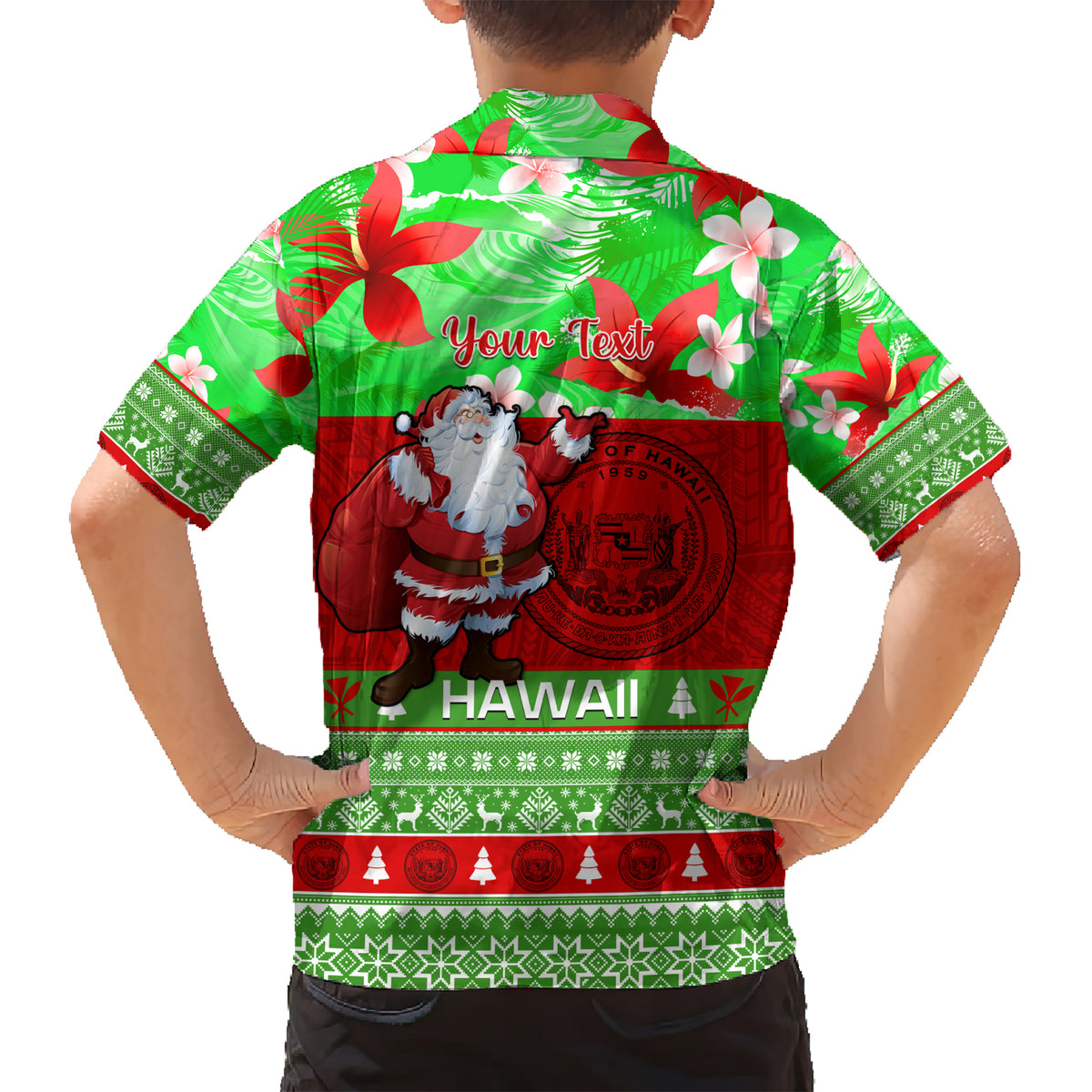 Personalised Hawaii Christmas Kid Hawaiian Shirt Mele Kalikimaka Hawaiian Santa Tropical Vibes - Wonder Print Shop