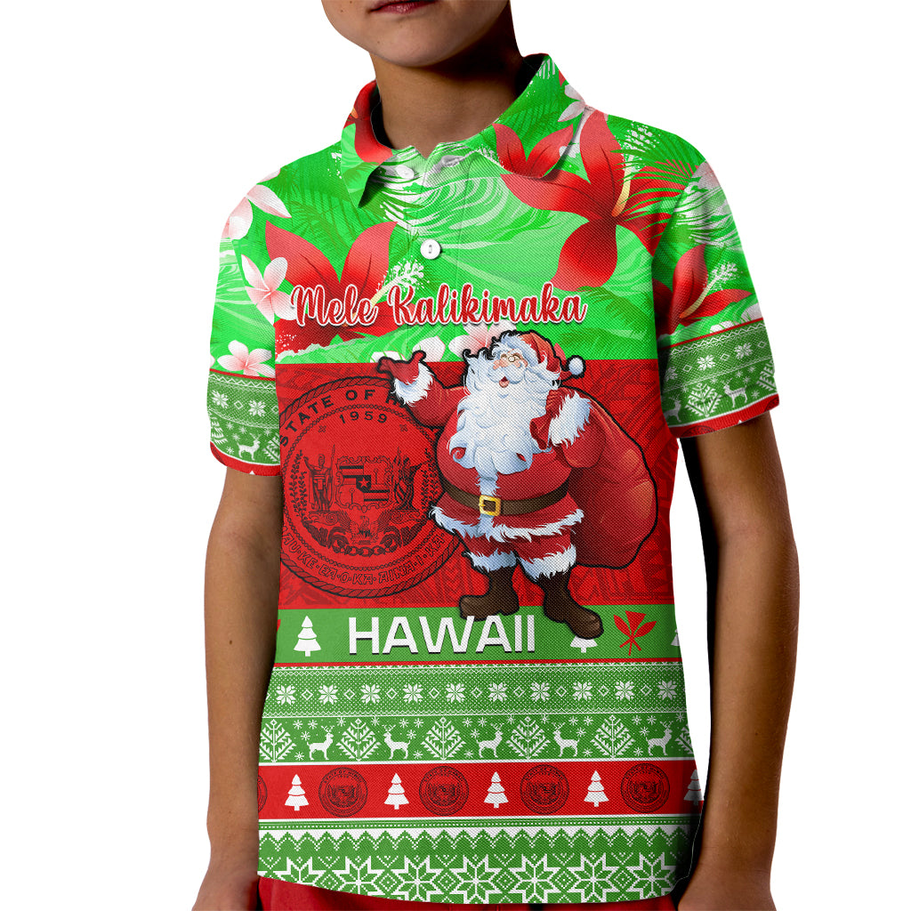 Personalised Hawaii Christmas Kid Polo Shirt Mele Kalikimaka Hawaiian Santa Tropical Vibes - Wonder Print Shop
