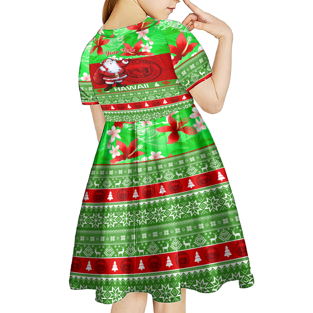 Personalised Hawaii Christmas Kid Short Sleeve Dress Mele Kalikimaka Hawaiian Santa Tropical Vibes - Wonder Print Shop