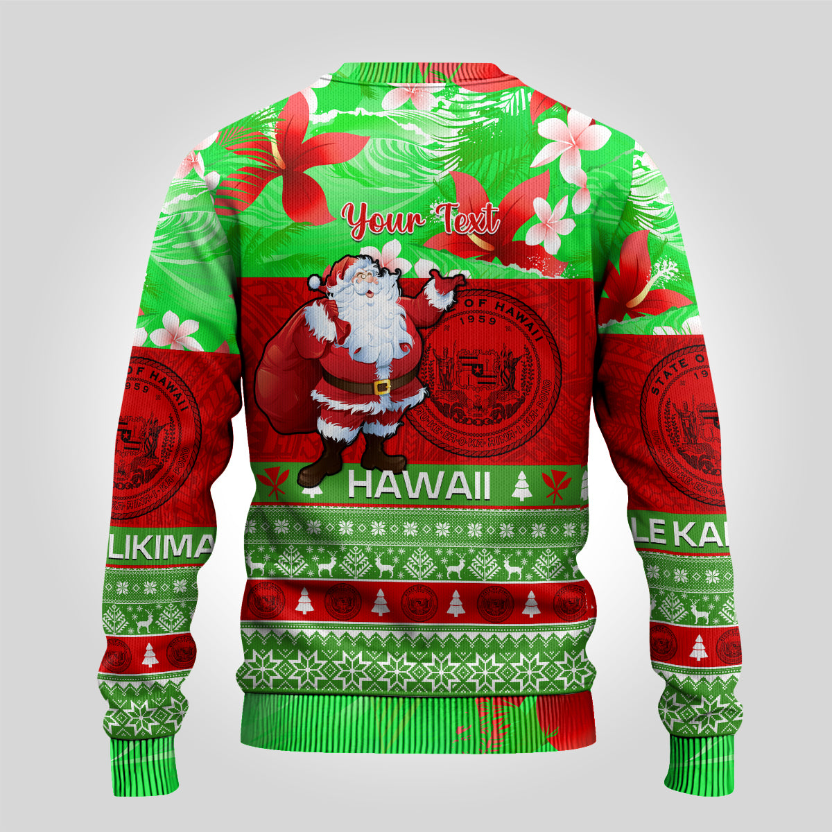Personalised Hawaii Christmas Ugly Christmas Sweater Mele Kalikimaka Hawaiian Santa Tropical Vibes - Wonder Print Shop