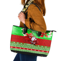 Personalised Hawaii Christmas Leather Tote Bag Mele Kalikimaka Hawaiian Santa Tropical Vibes - Wonder Print Shop