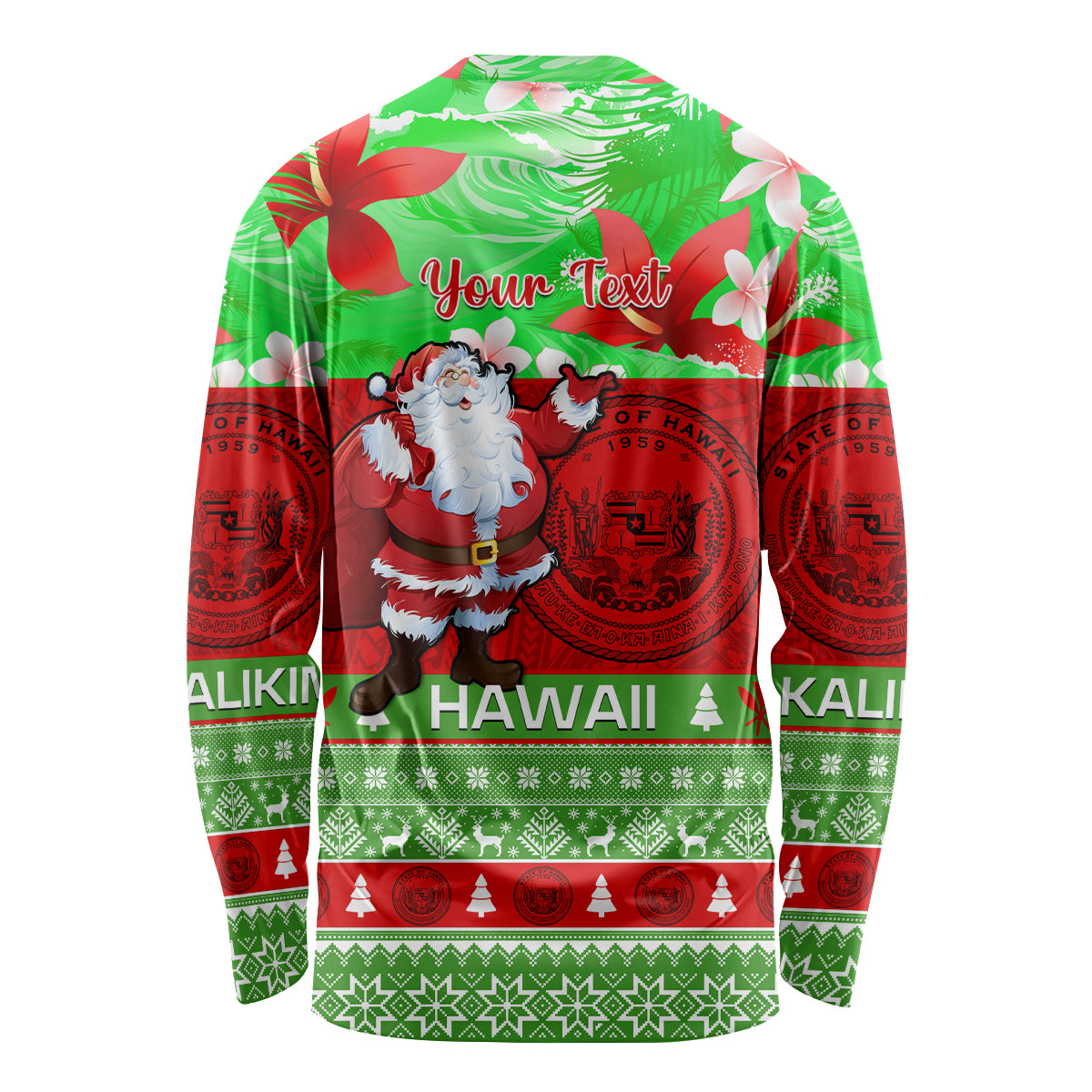 Personalised Hawaii Christmas Long Sleeve Shirt Mele Kalikimaka Hawaiian Santa Tropical Vibes - Wonder Print Shop