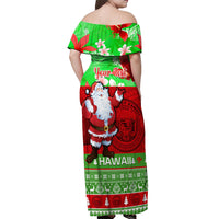 Personalised Hawaii Christmas Off Shoulder Maxi Dress Mele Kalikimaka Hawaiian Santa Tropical Vibes - Wonder Print Shop