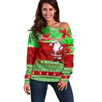 Personalised Hawaii Christmas Off Shoulder Sweater Mele Kalikimaka Hawaiian Santa Tropical Vibes - Wonder Print Shop