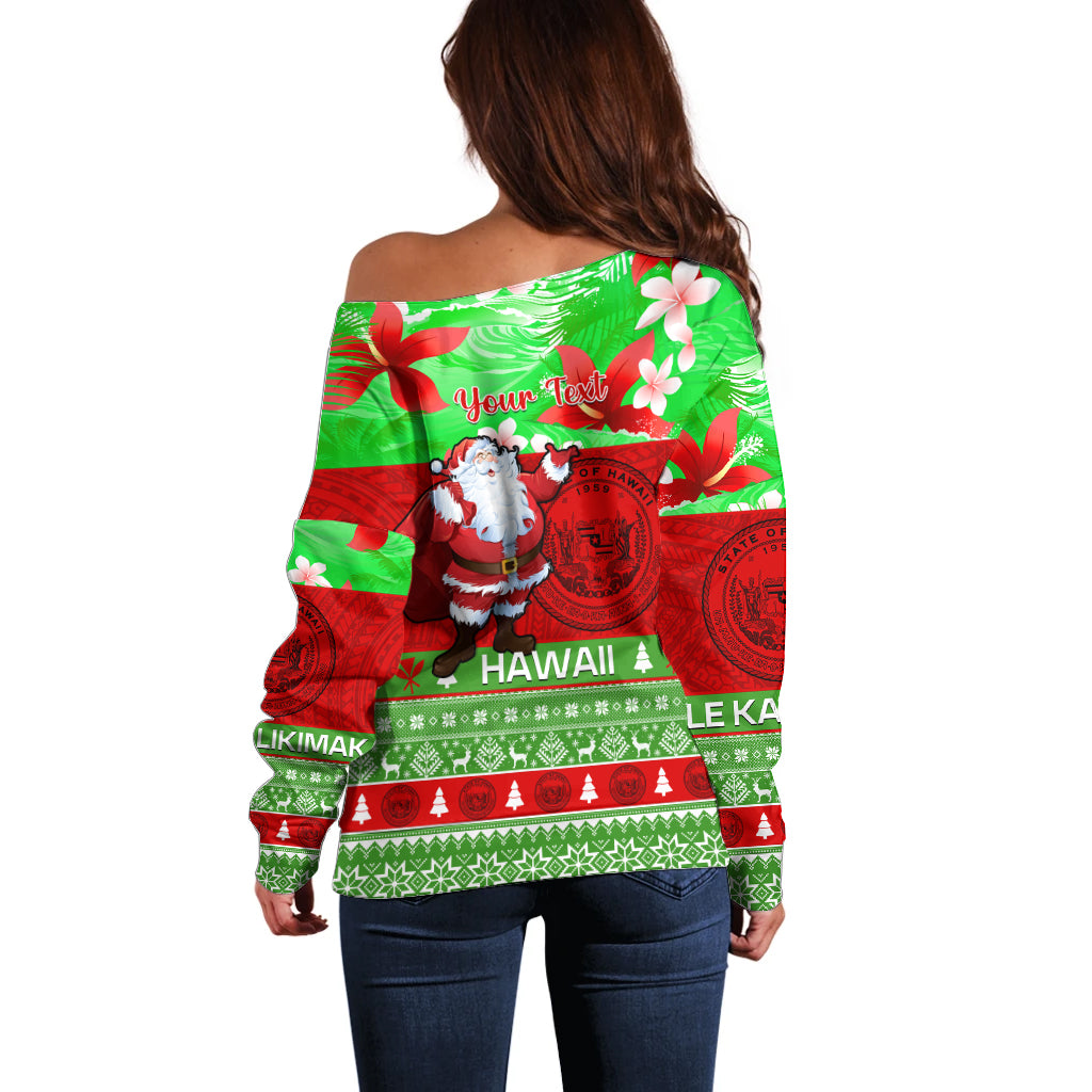 Personalised Hawaii Christmas Off Shoulder Sweater Mele Kalikimaka Hawaiian Santa Tropical Vibes - Wonder Print Shop