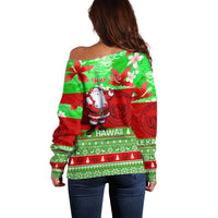Personalised Hawaii Christmas Off Shoulder Sweater Mele Kalikimaka Hawaiian Santa Tropical Vibes - Wonder Print Shop