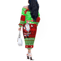 Personalised Hawaii Christmas Off The Shoulder Long Sleeve Dress Mele Kalikimaka Hawaiian Santa Tropical Vibes - Wonder Print Shop