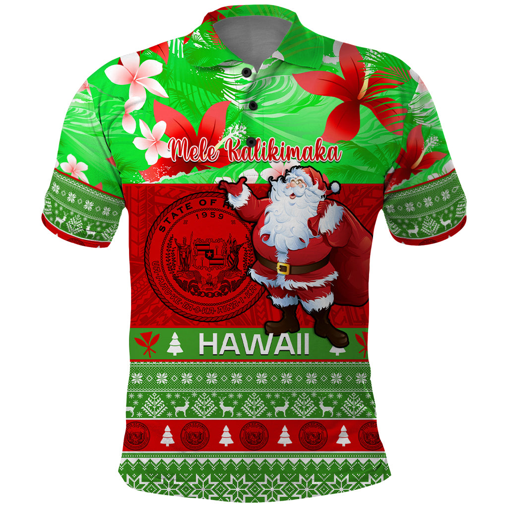 Personalised Hawaii Christmas Polo Shirt Mele Kalikimaka Hawaiian Santa Tropical Vibes - Wonder Print Shop