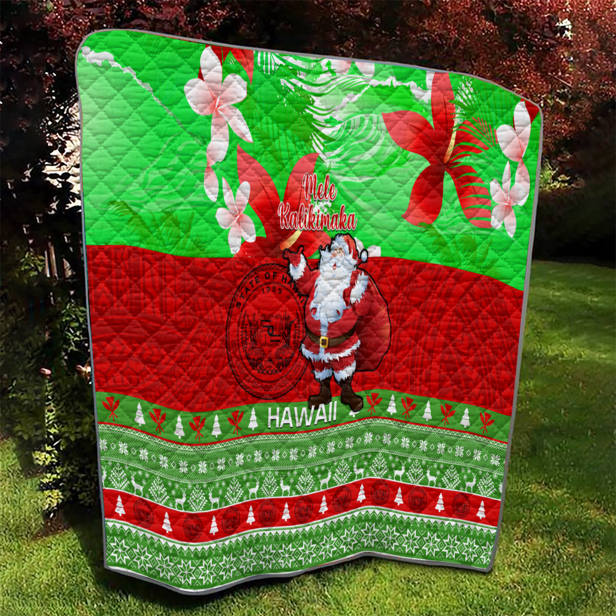 Personalised Hawaii Christmas Quilt Mele Kalikimaka Hawaiian Santa Tropical Vibes - Wonder Print Shop