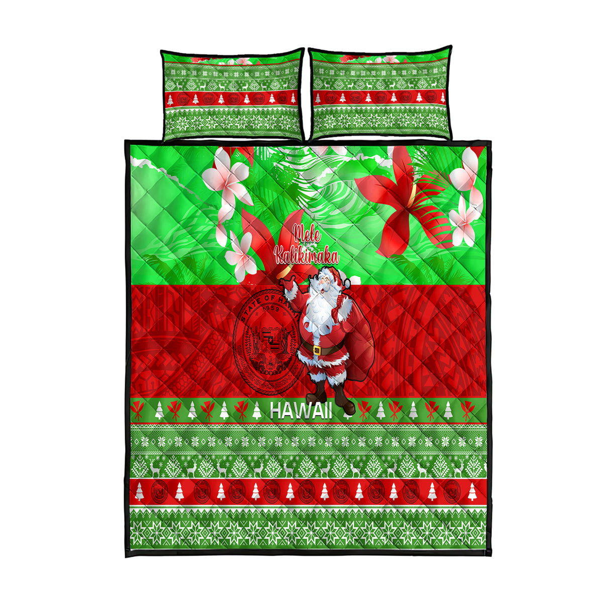 Personalised Hawaii Christmas Quilt Bed Set Mele Kalikimaka Hawaiian Santa Tropical Vibes - Wonder Print Shop
