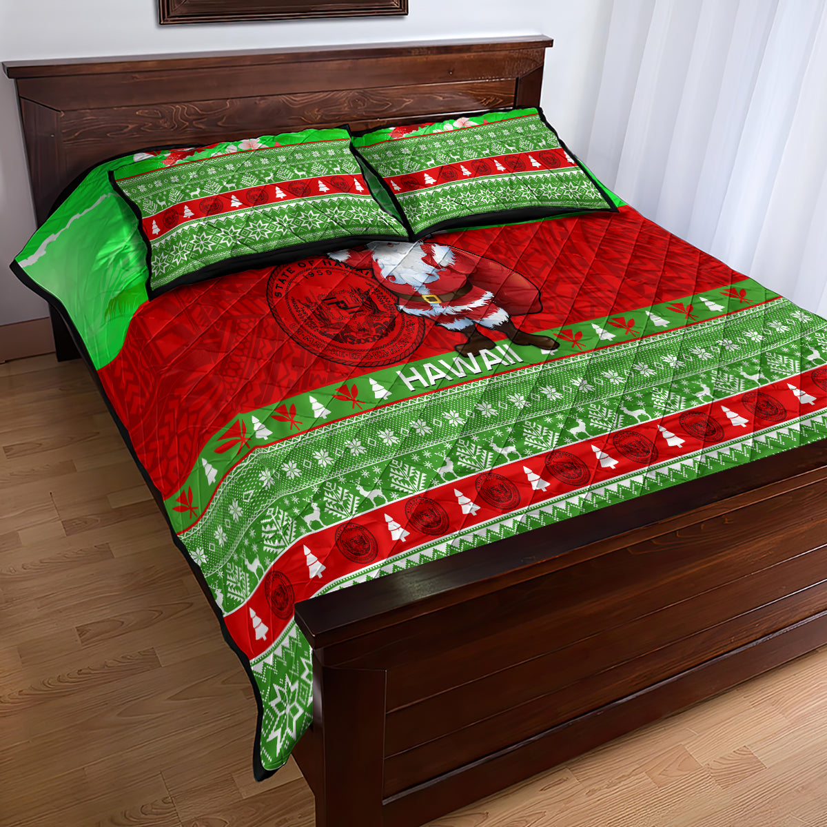 Personalised Hawaii Christmas Quilt Bed Set Mele Kalikimaka Hawaiian Santa Tropical Vibes - Wonder Print Shop