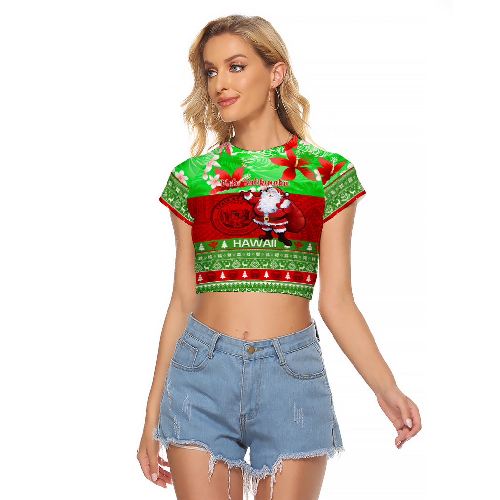 Personalised Hawaii Christmas Raglan Cropped T Shirt Mele Kalikimaka Hawaiian Santa Tropical Vibes - Wonder Print Shop