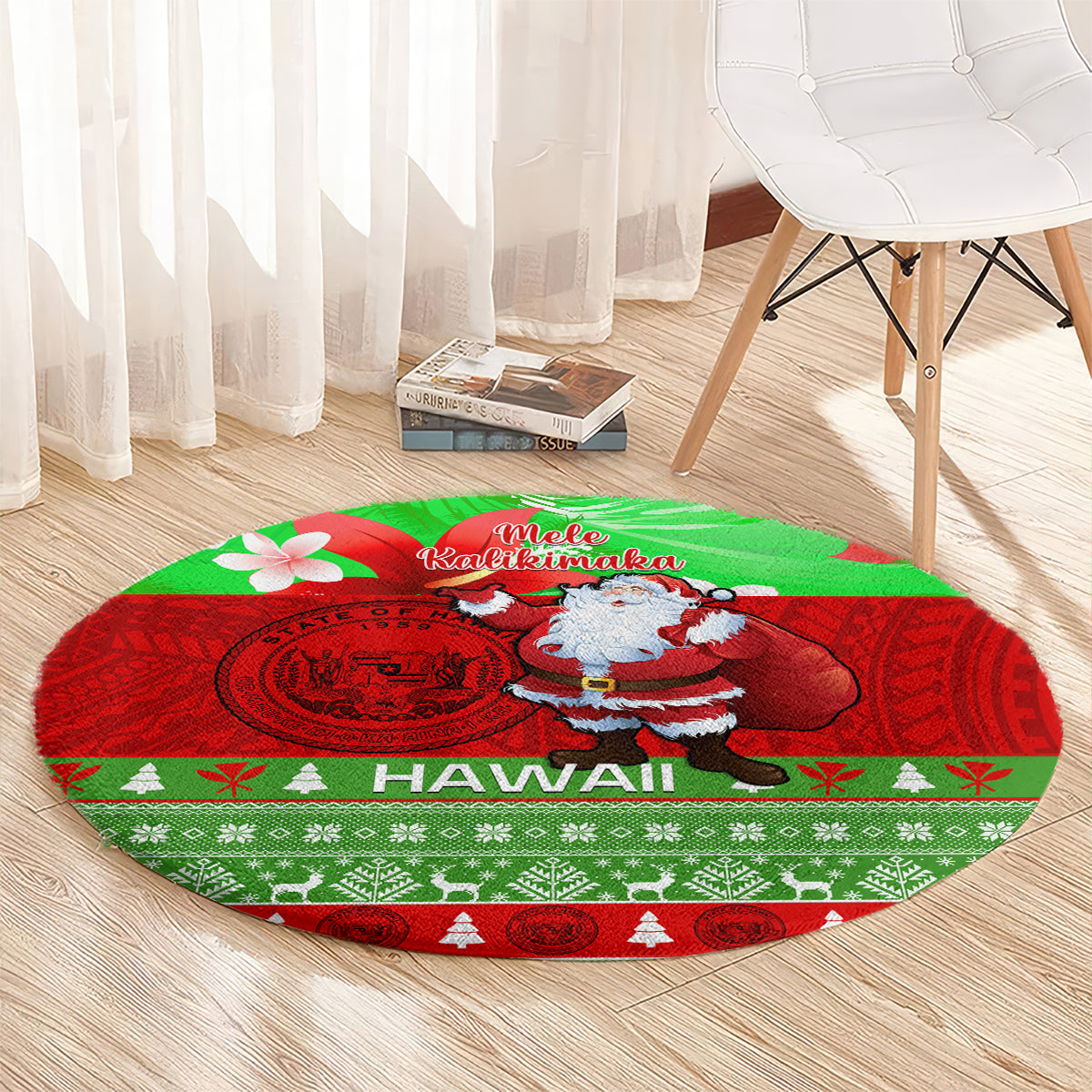 personalised-hawaii-christmas-round-carpet-mele-kalikimaka-hawaiian-santa-tropical-vibes