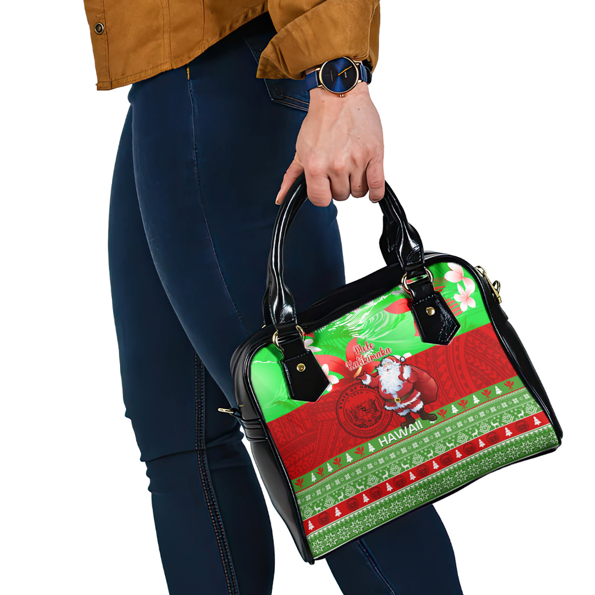 personalised-hawaii-christmas-shoulder-handbag-mele-kalikimaka-hawaiian-santa-tropical-vibes