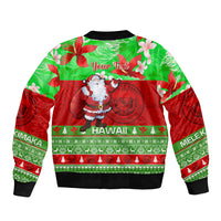 Personalised Hawaii Christmas Sleeve Zip Bomber Jacket Mele Kalikimaka Hawaiian Santa Tropical Vibes - Wonder Print Shop