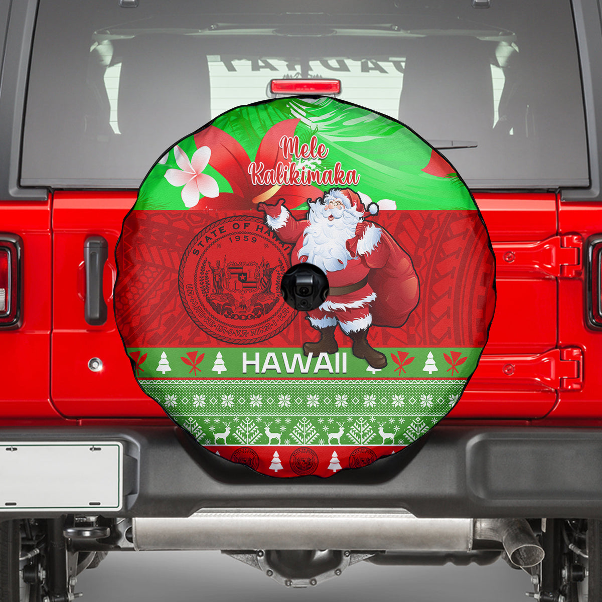 Personalised Hawaii Christmas Spare Tire Cover Mele Kalikimaka Hawaiian Santa Tropical Vibes - Wonder Print Shop
